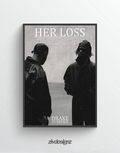 Drake & 21 Savage ‘Her Loss’ Premium Album Music Poster | Cover Artwork and Tracklist