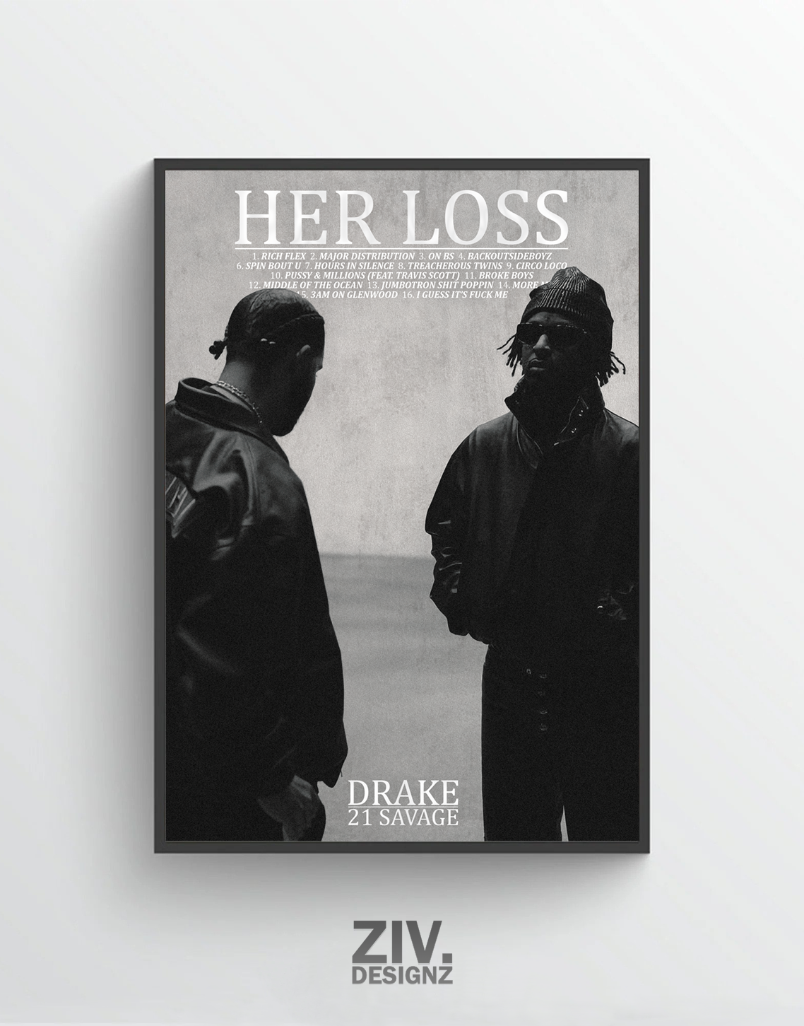 Drake & 21 Savage ‘Her Loss’ Premium Album Music Poster | Cover Artwork and Tracklist